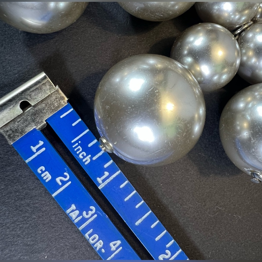 New Satin Silver Multi Layer Necklace with Cascading Faux Pearls - Picture 5 of 6